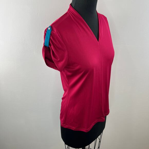 Greg Norman Play Dry Dark Pink V-Neck Short Sleeve Shirt Button Shoulder M - Picture 3 of 8